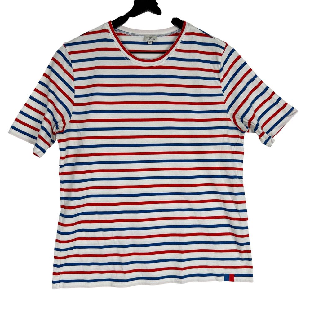 Kule White Red Blue Stripe Crew T-Shirt - M